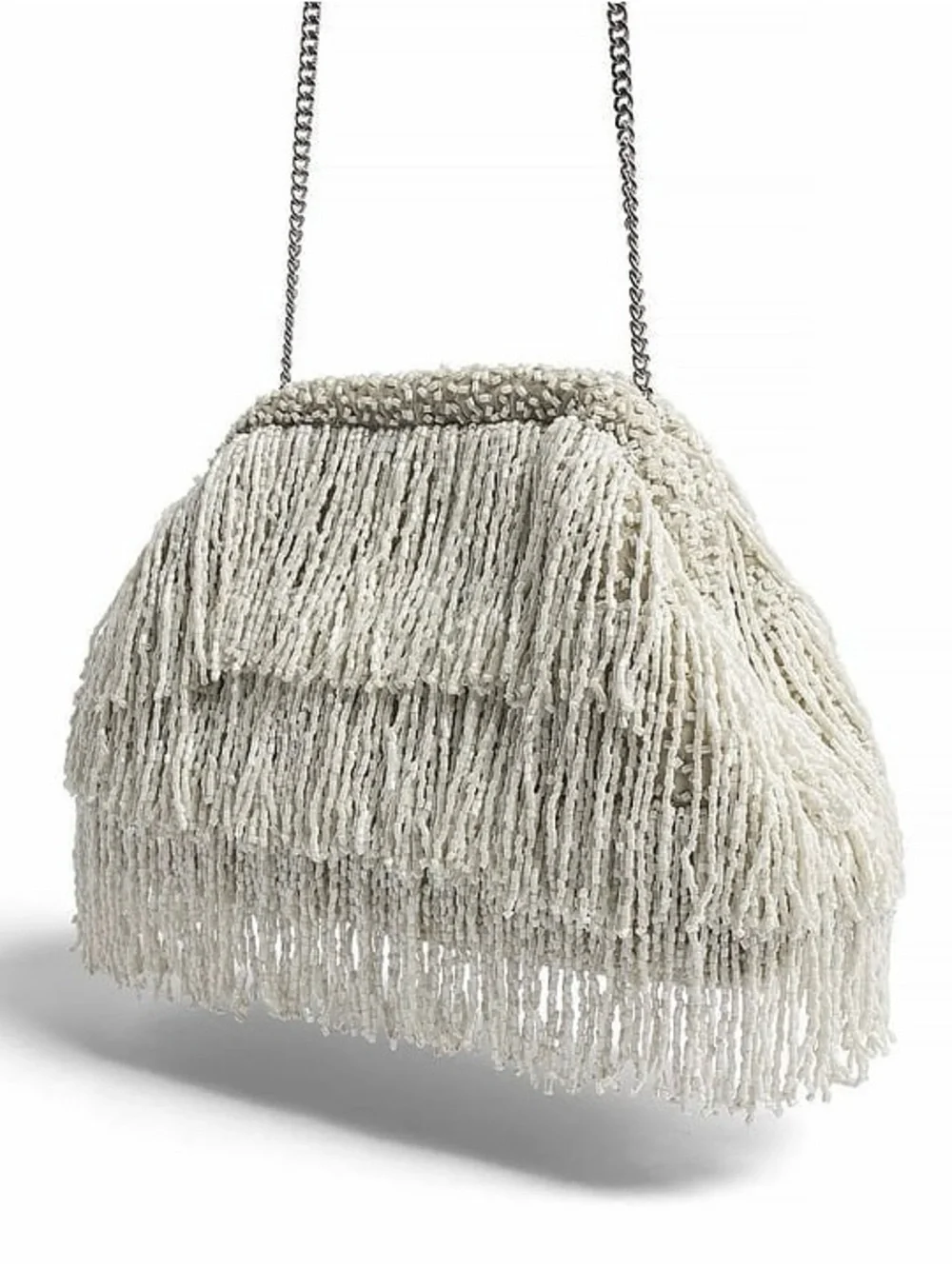 Offwhite beaded fringe purse